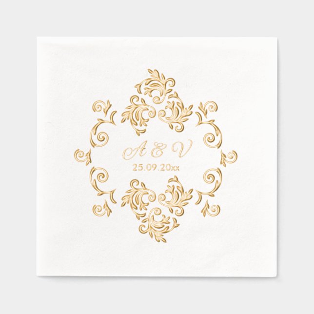 Servilletas Con Brillo Lujoso Monograma Art Nouveau (Anverso)