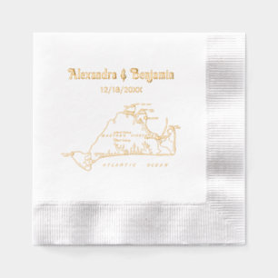 Servilletas Con Brillo Mapa Antiguo de Martha's Vineyard #1 Nombre de Par