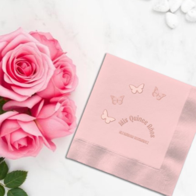 Servilletas Con Brillo Mariposas Rosadas Quinceañera (Subido por el creador)