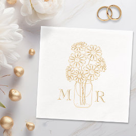 Servilletas Con Brillo Mason Jar Daisies Monograma Boda de Iniciales