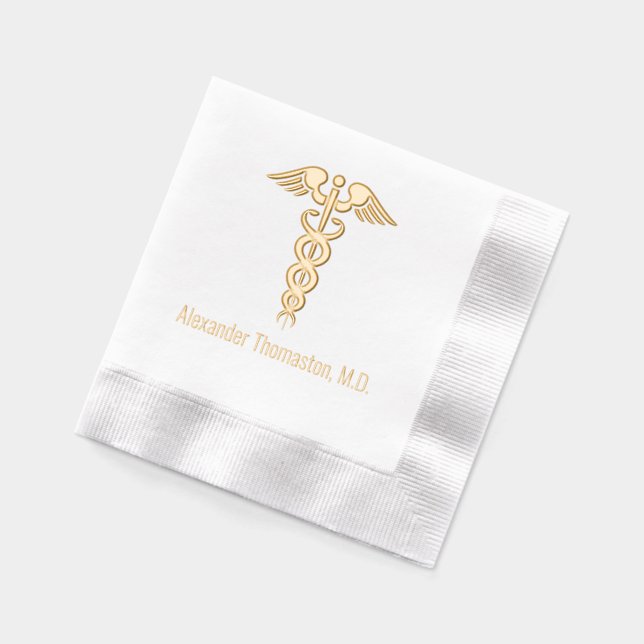 Servilletas Con Brillo Médico médico Caduceus Nombre profesional (Izquierda)