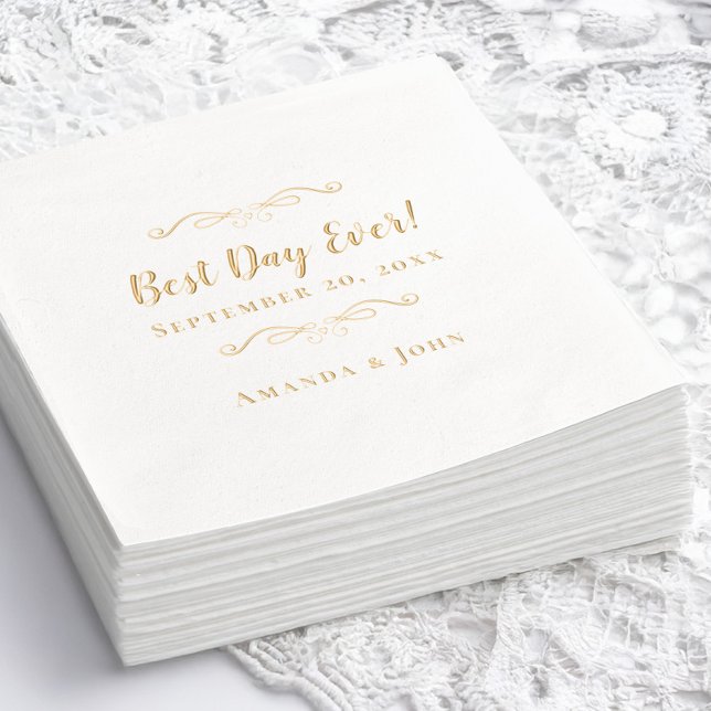 Servilletas Con Brillo Mejor Día Boda Elegante Real Gold (Best Day Ever Wedding Elegant Real Gold Foil Napkins)