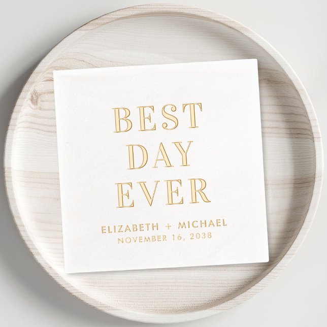Servilletas Con Brillo Mejor día de Boda de la historia (Elevate your wedding reception decor with these elegant "Best Day Ever" foil napkins)