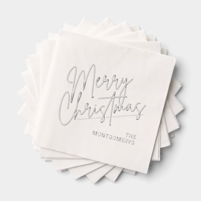 Servilletas Con Brillo Merry Christmas Calligraphy Silver (Insitu (apilados))