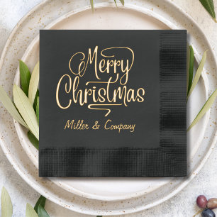 Servilletas Con Brillo Merry Christmas Script Nombre corporativo personal