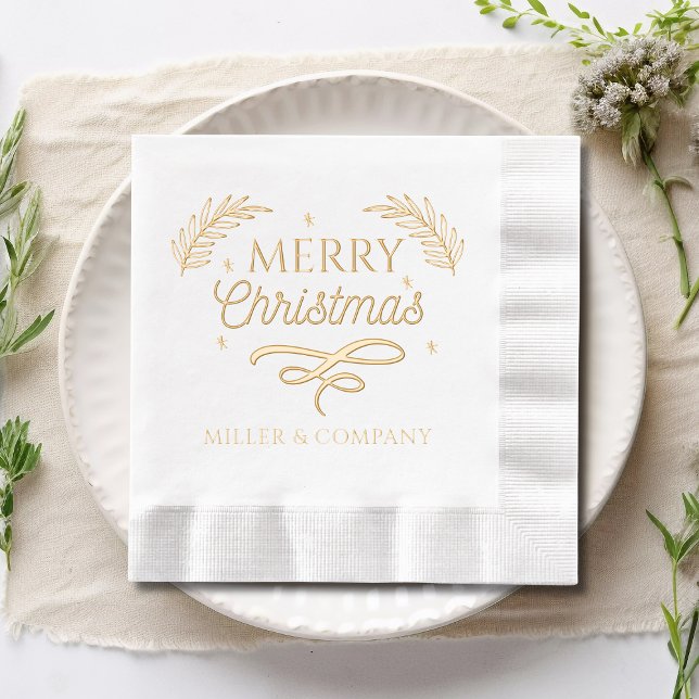 Servilletas Con Brillo Merry Christmas Script Nombre corporativo personal (Subido por el creador)