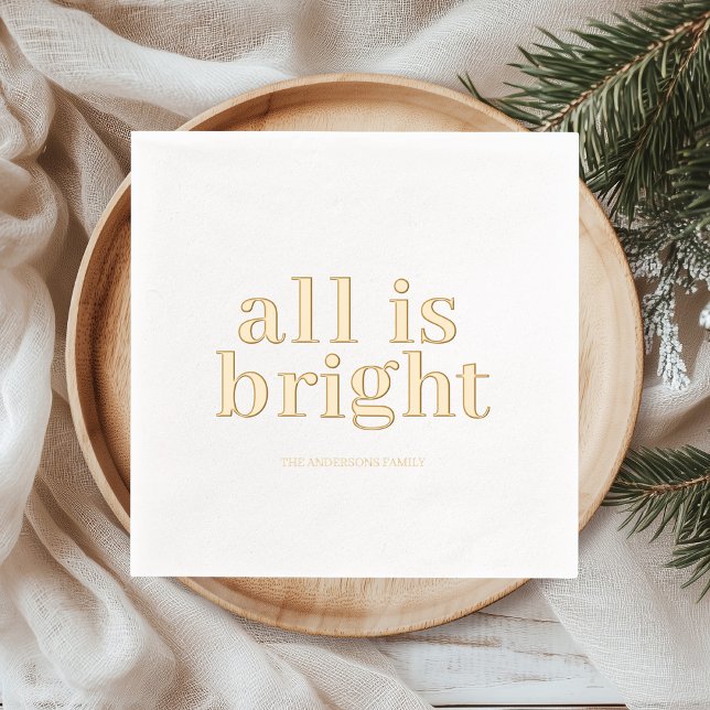 Servilletas Con Brillo Minimal Gold Foil “All Is Bright”  (Subido por el creador)