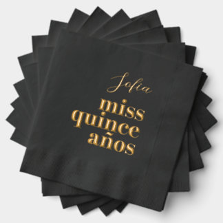Servilletas Con Brillo Miss Quince Años Negro y Oro