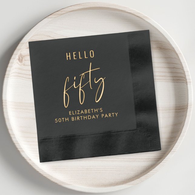 Servilletas Con Brillo Moda 50.ª fiesta de cumpleaños (Elevate your 50th birthday party decor with these elegant black and gold foil napkins)