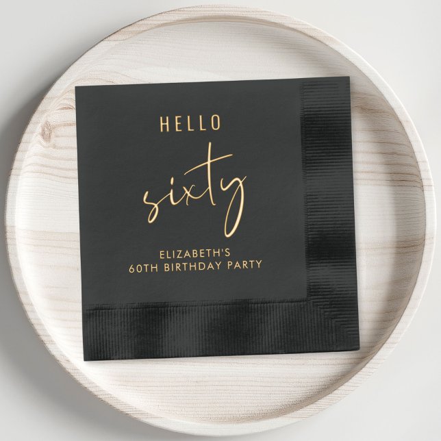 Servilletas Con Brillo Moda 60.ª fiesta de cumpleaños (Elevate your 60th birthday party decor with these elegant black and gold foil napkins)