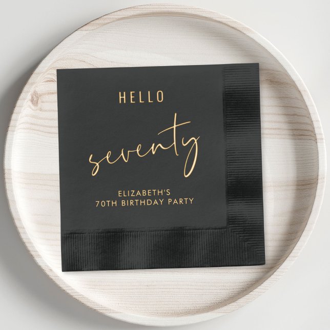 Servilletas Con Brillo Moda 70.ª fiesta de cumpleaños (Elevate your 70th birthday party decor with these classic and elegant black and gold foil napkins)