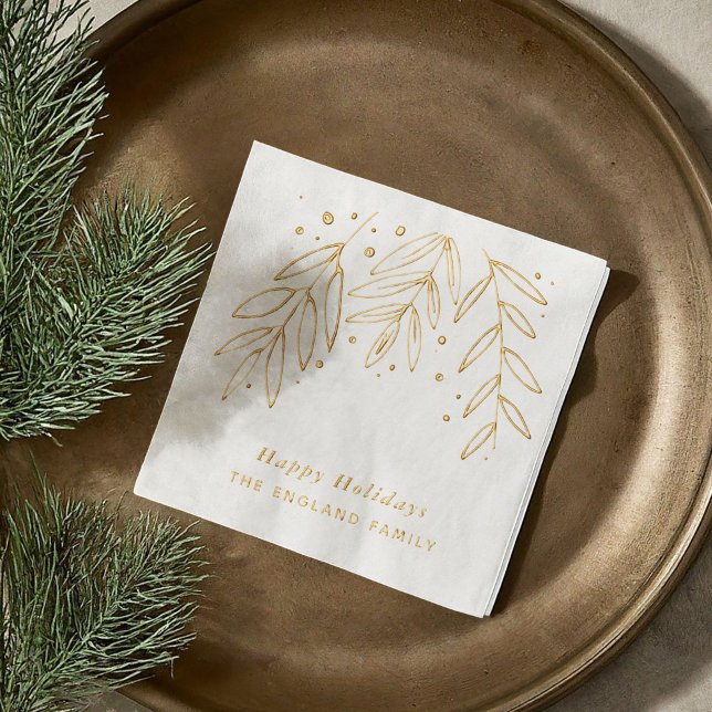 Servilletas Con Brillo Moda Botanica Sprigs Holiday Gold (Chic Botanical Sprigs Holiday Gold Foil Napkins)