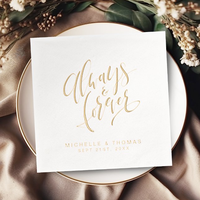 Servilletas Con Brillo Modern Always And Forever Script Wedding (Modern Always And Forever Script Wedding Foil Napkins)