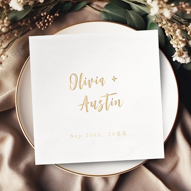 Servilletas Con Brillo Modern Chic Script Minimalist Wedding (Modern Chic Script Minimalist Wedding Foil Napkins)