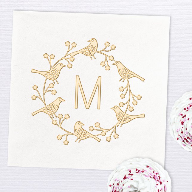 Servilletas Con Brillo Moderno Monograma Escandinavo inicial de la flor d (Modern monogram initial personalized Scandinavian bird wreath foil party paper napkin)