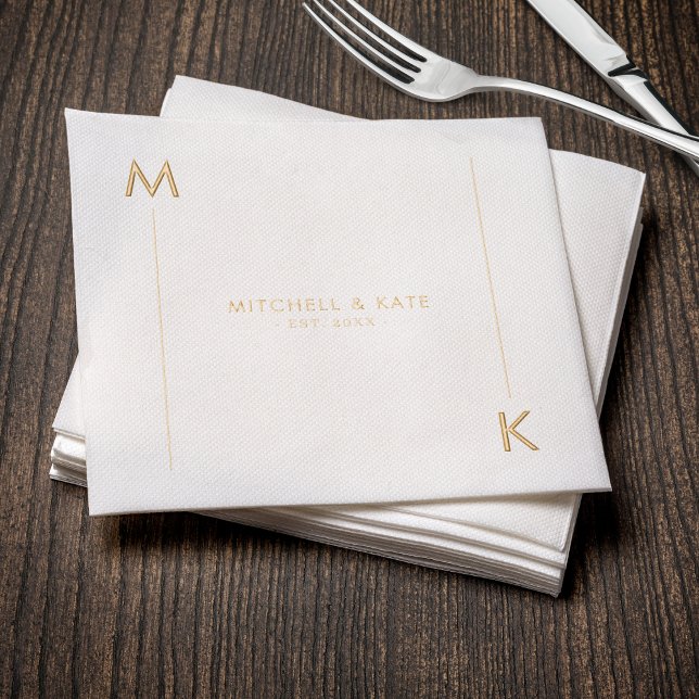 Servilletas Con Brillo Monograma Borde Enrollado Simple Oro (Monogram Lined Border Simple Gold Foil Napkins
)