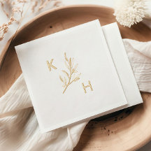 Monograma de boda minimalista moderna con hojas ve