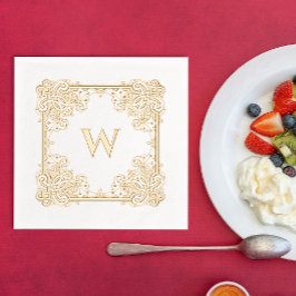 Servilletas Con Brillo Monograma de borde floral elegante de época