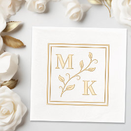 Servilletas Con Brillo Monograma de planta simple Boda Pareja V2