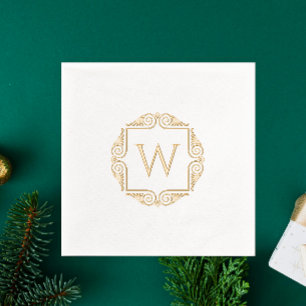 Servilletas Con Brillo Monograma Elegante Con Marco Art Deco Clásico