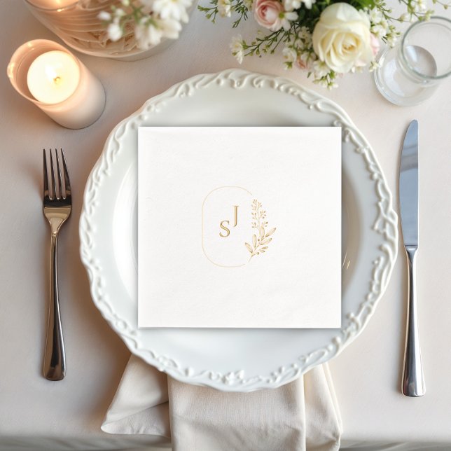 Servilletas Con Brillo Monograma elegante con marco floral (Subido por el creador)