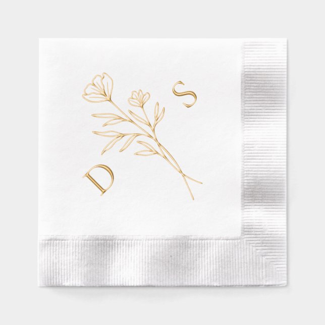 Servilletas Con Brillo Monograma floral simple Boda (Anverso)