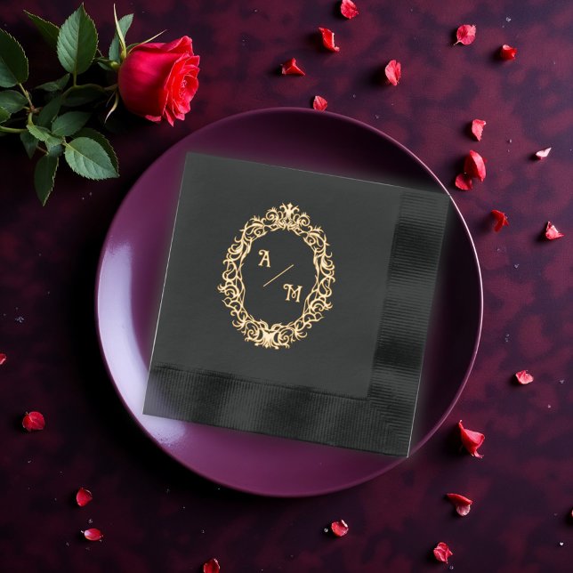 Servilletas Con Brillo Monograma gótico negro y dorado (Subido por el creador)