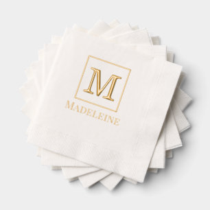 Servilletas Con Brillo Monograma Grande en Marco de Nombre Minimalista Si