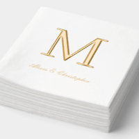 Monograma inicial con nombres Napkins Boda Gold