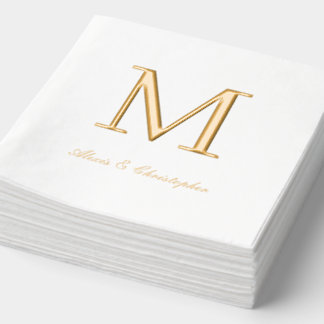 Servilletas Con Brillo Monograma inicial con nombres Napkins Boda Gold