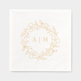 Servilletas Con Brillo Monograma Relieve metalizado dorado de guirnaldas 