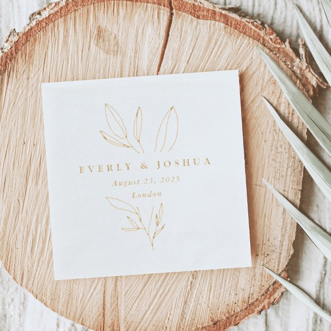 Servilletas Con Brillo Monograma simple de Boda de stem botánico (Simple Botanical Stem Wedding Monogram Foil Napkins)