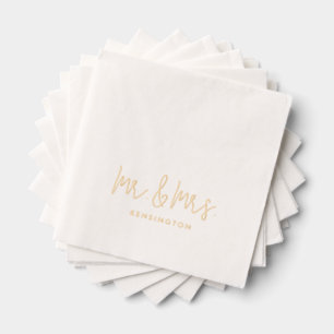 Servilletas Con Brillo Mr & Mrs Modern Script Custom Name Boda Gold