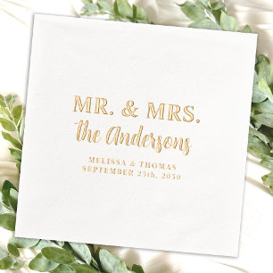 Servilletas Con Brillo Mr & Mrs. Personalizado Photo Modern Gold Elegant