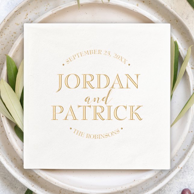 Servilletas Con Brillo Napkins Boda Personalizado Nombre y fecha de las p (custom personalized cute simple cocktail wedding napkin gold foil couple's name and wedding date )