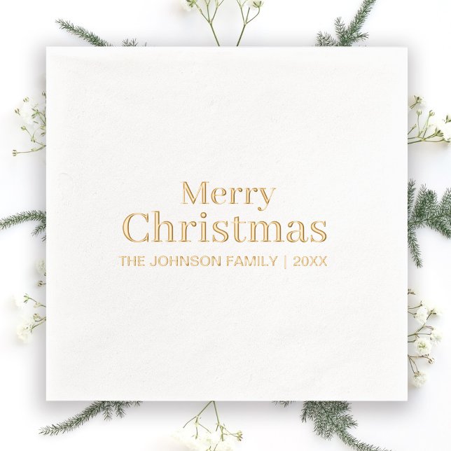 Servilletas Con Brillo Navidades Holiday Elegant Modern Minimal Gold (Stylishly Personalize with Your Custom Name & Year.)