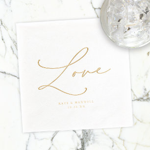 Servilletas Con Brillo Nombres de guión de amor de boda elegante y fecha