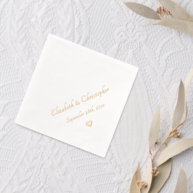 Servilletas Con Brillo Novia Groom Monograma Boda Fecha Fiesta Cóctel (Bride Groom Monogram Wedding Date Party Cocktail Foil Napkins)