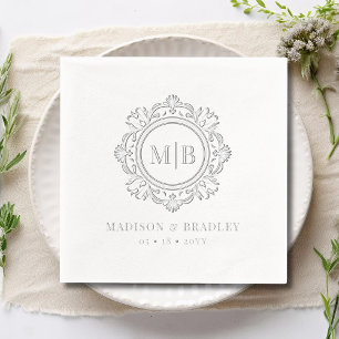 Servilletas Con Brillo Ornate Floral Monograma Boda Elegante Plata
