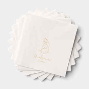 Servilletas Con Brillo Oro Boda Ilustracion Mascota Gato Personalizado