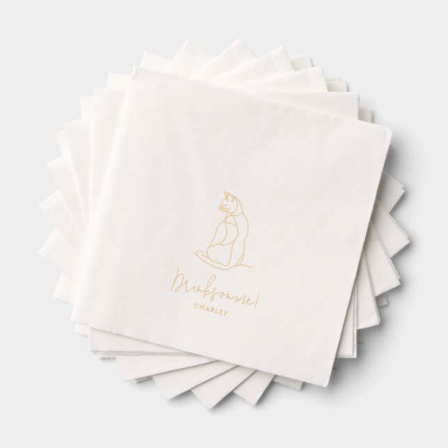 Servilletas Con Brillo Oro Boda Ilustracion Mascota Gato Personalizado (Insitu (apilados))