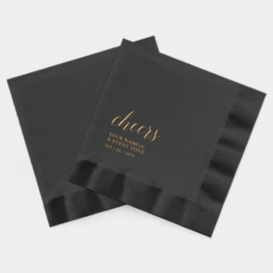 Servilletas Con Brillo Oro Negro Letra Elegante y con Estilo para Celebra