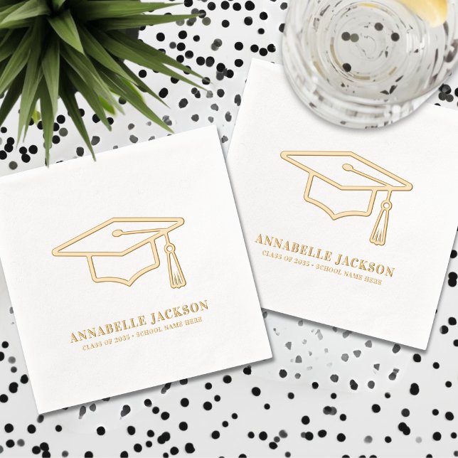 Servilletas Con Brillo Oro Personalizado de Graduación (Personalized Graduation Gold Foil Napkins)