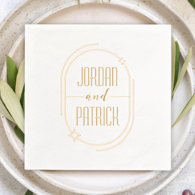 Servilletas Con Brillo Oval Frame Stars Modern Geometric Custom Wedding (Stars Celestial Modern Oval Frame Simple Minimalist Wedding Cocktail Napkin Gold Foil Cute reception)