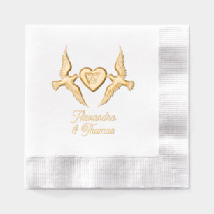 Servilletas Con Brillo Pájaros de Amor 1 Monograma de Corazón Inicial Nom