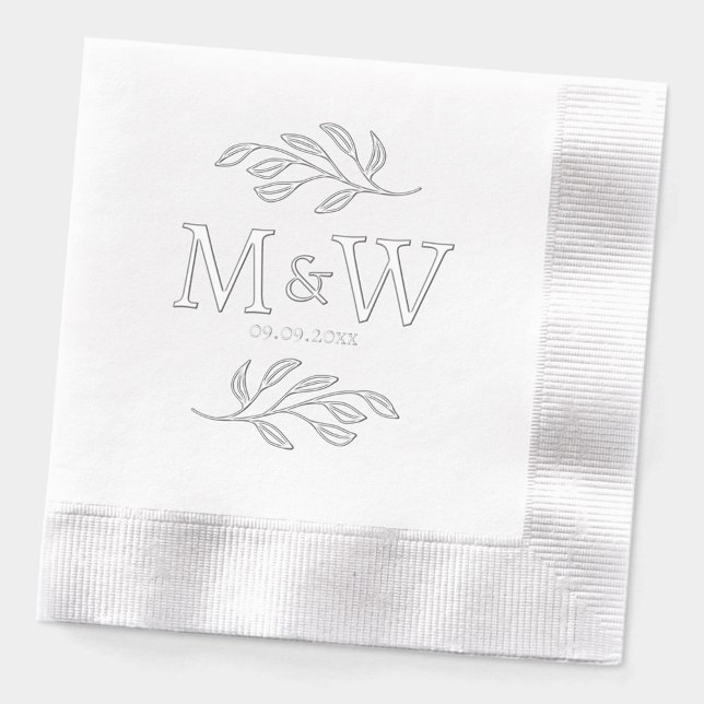 Servilletas Con Brillo Pareja boda Monograma Fecha Elegante Botánico (Wedding couple monogram initials date foil paper napkins)