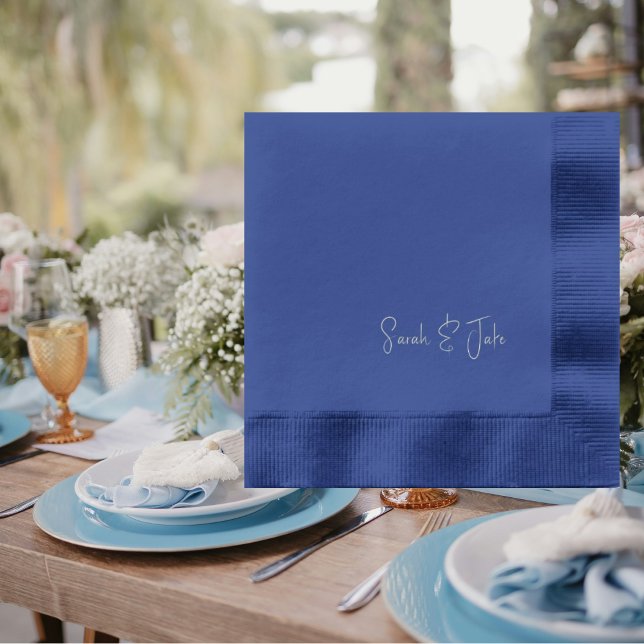 Servilletas Con Brillo Pareja de boda personalizada Nombre de guión Navy  (Subido por el creador)