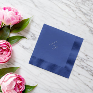 Servilletas Con Brillo Pareja de boda personalizada nombre Navy Plata