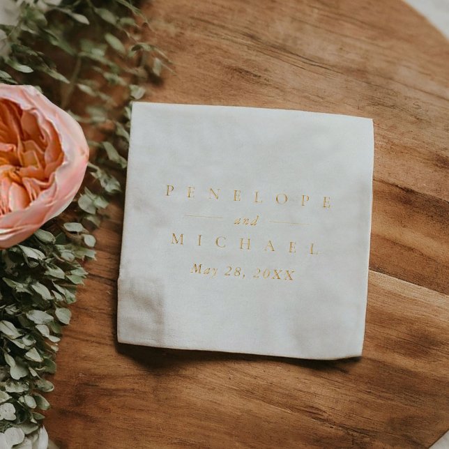 Servilletas Con Brillo Parejas Modernas Simples Nombre Monograma (Simple Modern Couples Name Monogram Foil Napkins)