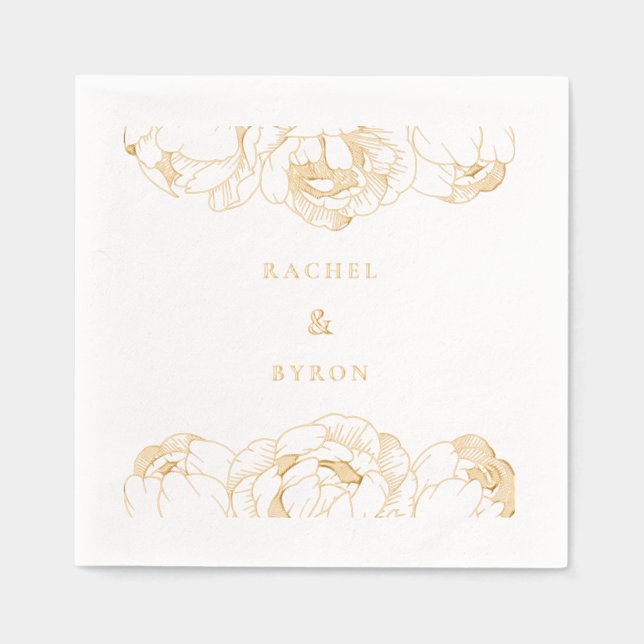 Servilletas Con Brillo Peonies boda Gold (Anverso)